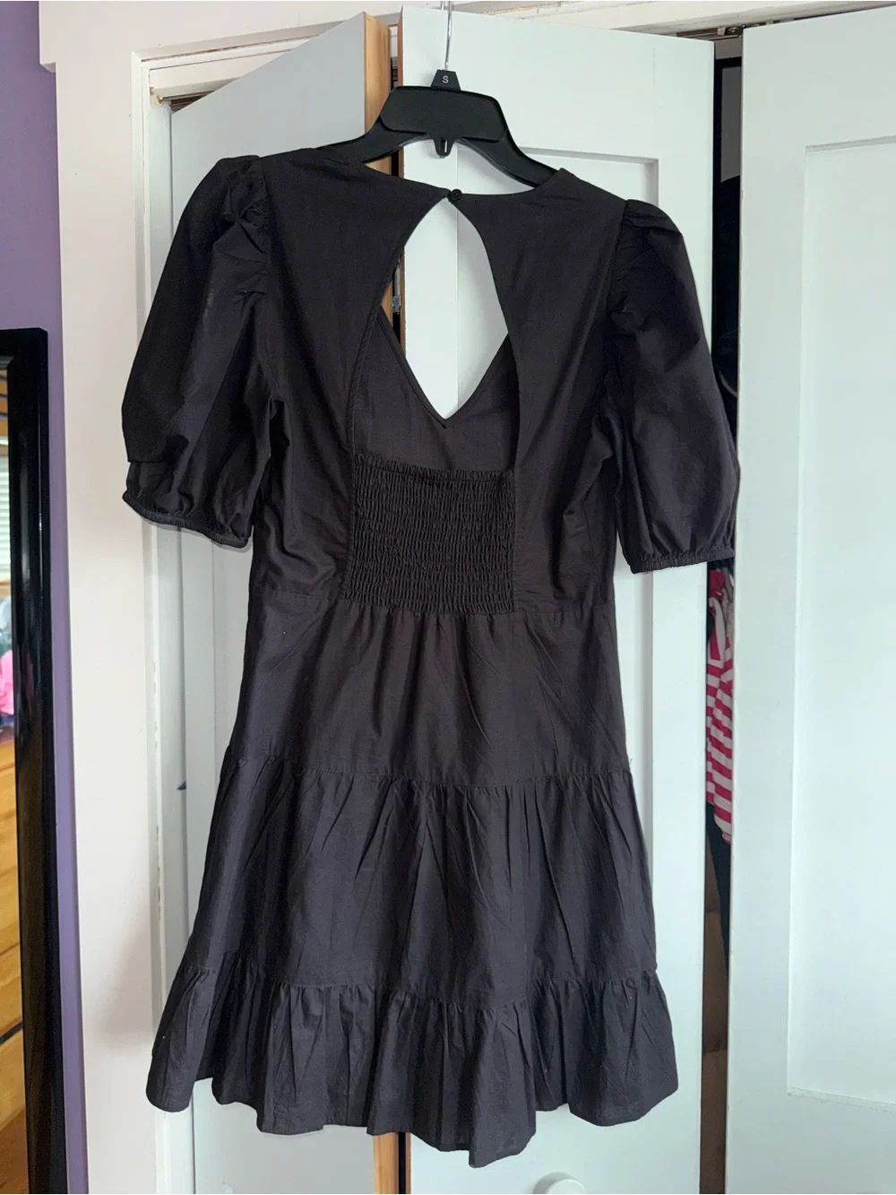 French Connection Black Puff-Sleeve Mini Dress